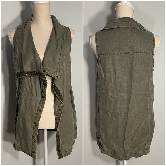 Anthropologie Marrakech Tombolo Vest S small natural army green snap layer boho - Picture 2 of 7
